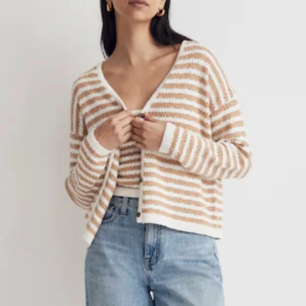 Madewell Open-Stitch Cardigan Sweater in Stripe - Picture 6 of 7